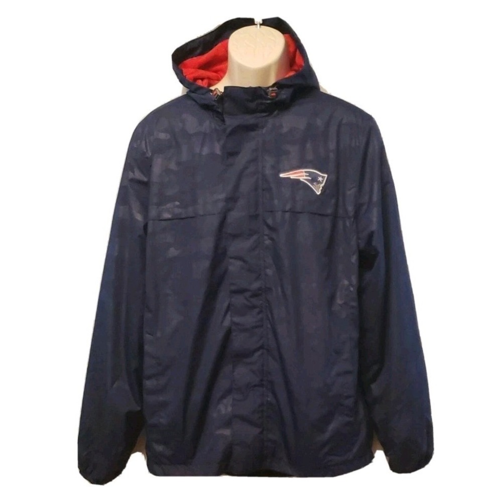 NFL New England Patriots Hooded Windbreaker Jacket Blue‎ Camo Men's M $75